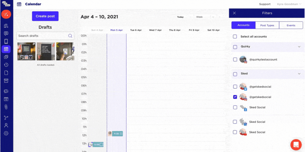 Sked Social's drag and drop calendar scheduling