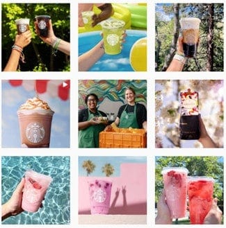 Starbuck's aesthetic grid, focusing on product images and bright colours