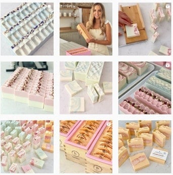 Flamingo soap aesthetic grid, with focus placed heavily on product and product arrangement