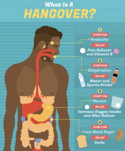 What is a handover infographic outlining each stage of a headache and where in the body it occurs