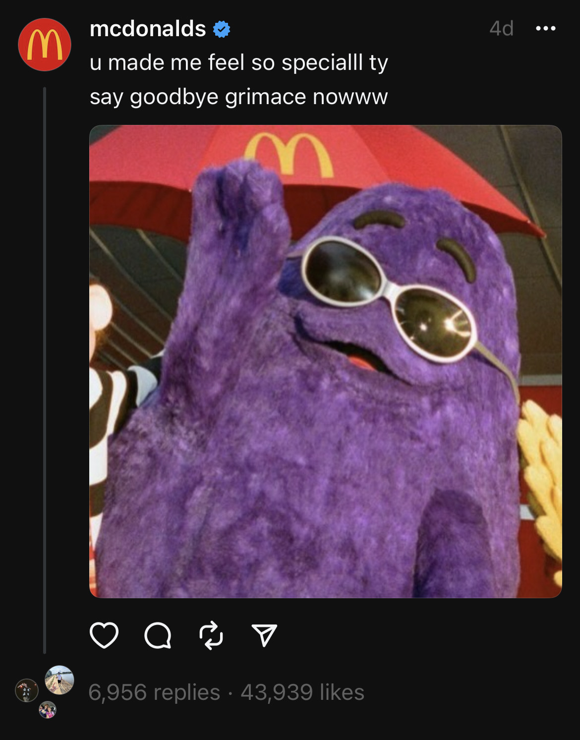 McDonalds Grimace Threads Post 