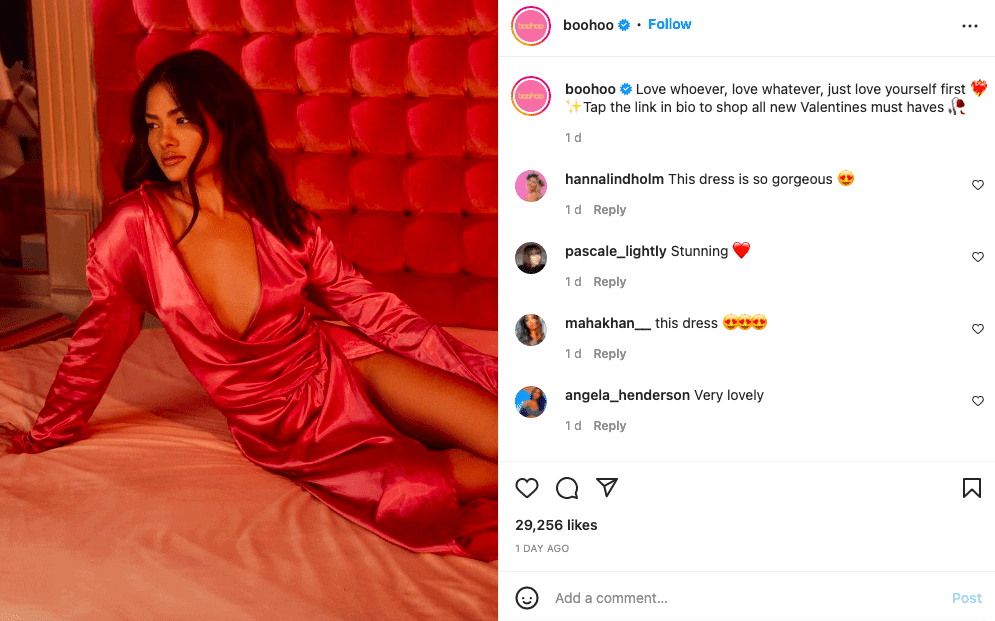 @boo goo instagram post of lady in a dress