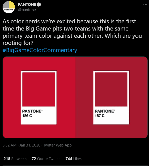 Pantone comparing two almost identical shades of red