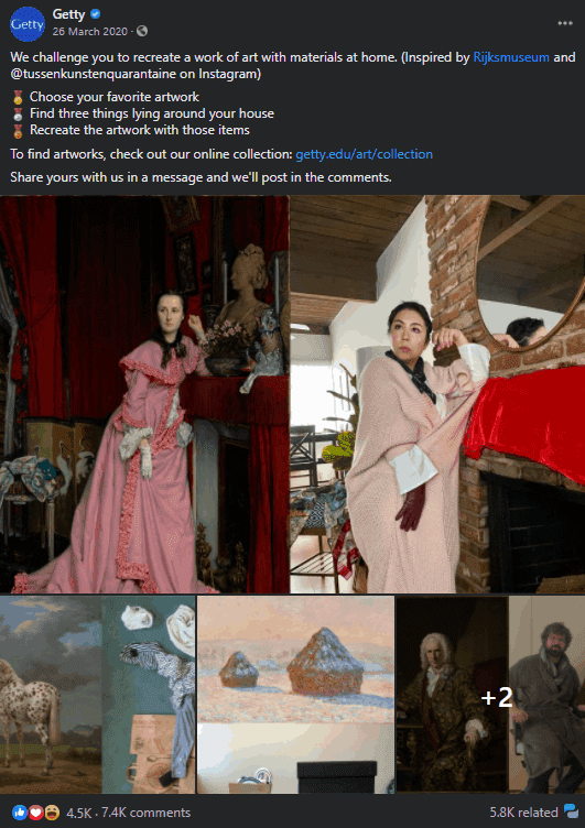 Various people and objects imitating famous or great works of art