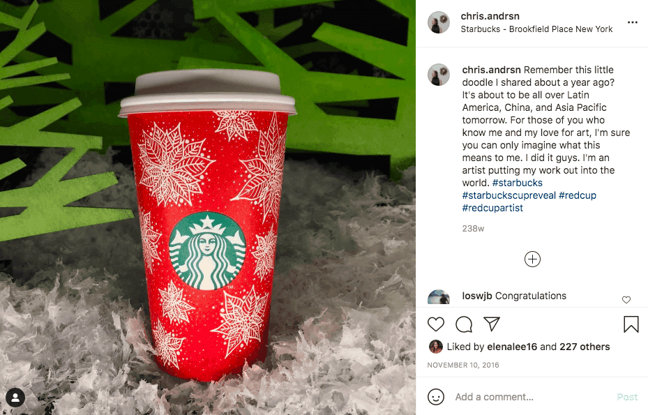 Instagram post of Starbucks coffee