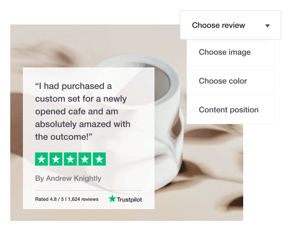 Trustpilot review example from satisfied customer bragging about their newly opened cafe