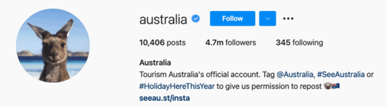 Australia's official Instagram account bio