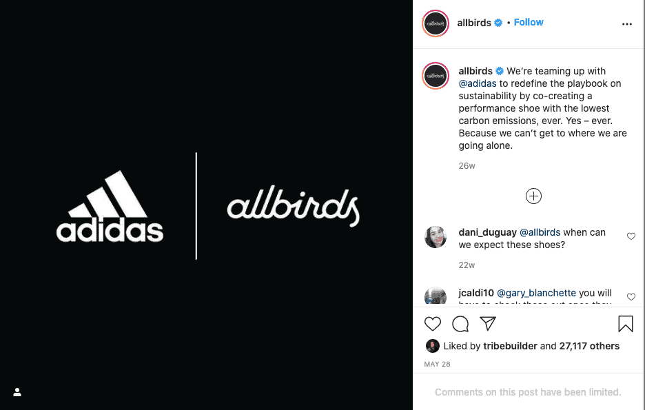 Example of two brands collaborating on Instagram.