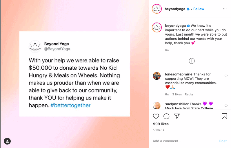 An example of an Instagram content idea featuring a tweet.