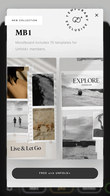 An Unfold interface showing collage-making process.