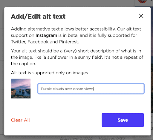 Adding alt text to Instagram pictures in Sked Social