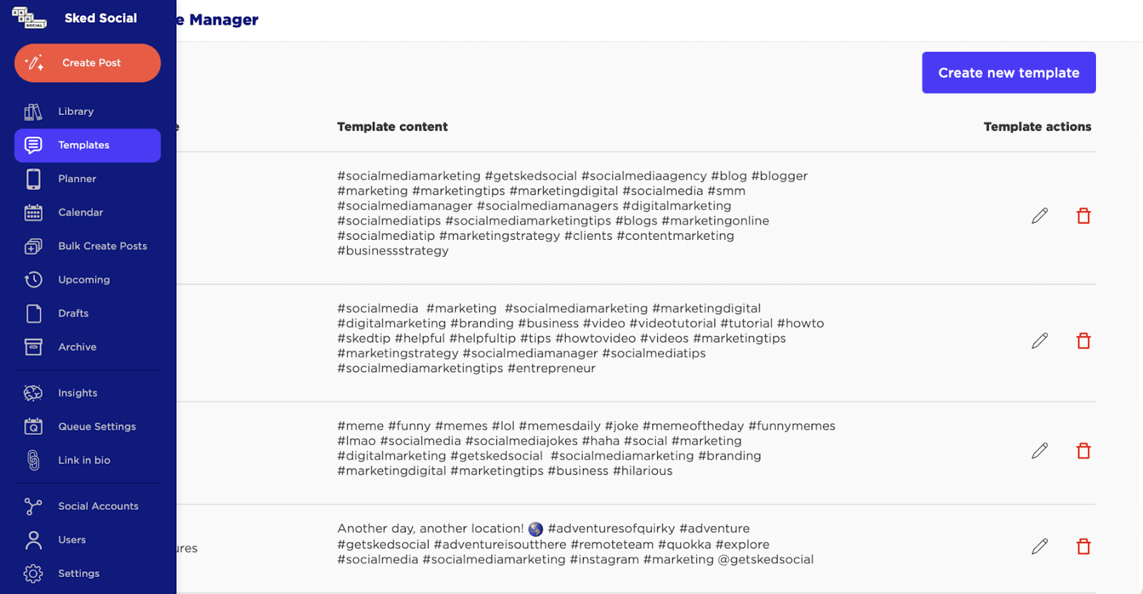 Sked Social's Hashtage Template Manager