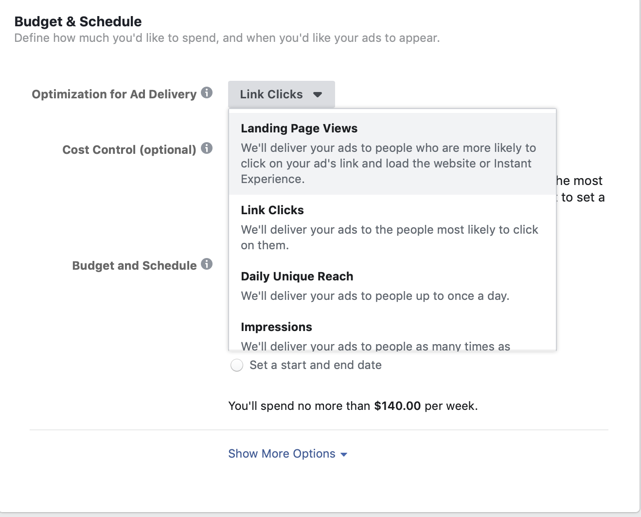 Budget and schedule on ads manager 