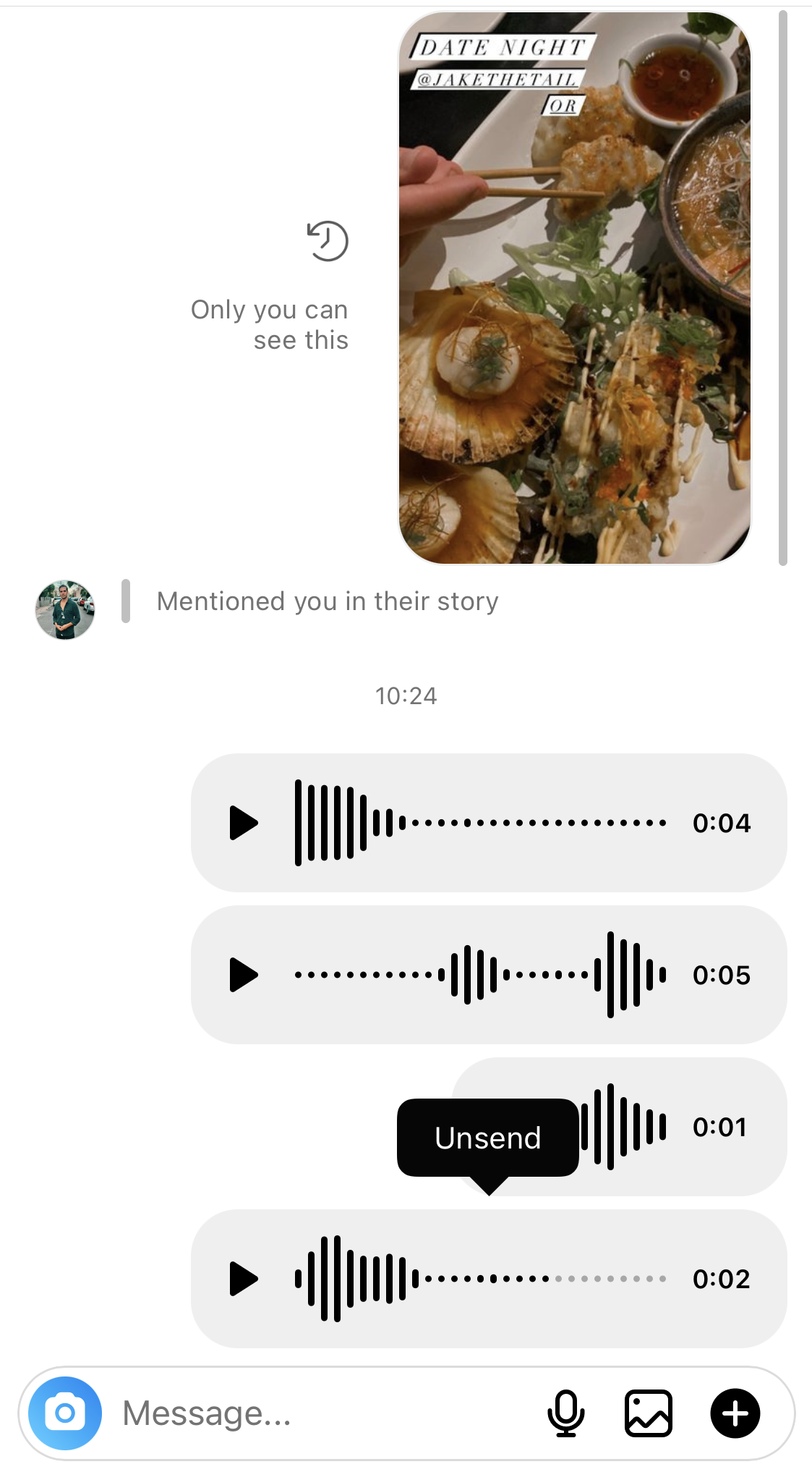 Un-send an instagram voice message